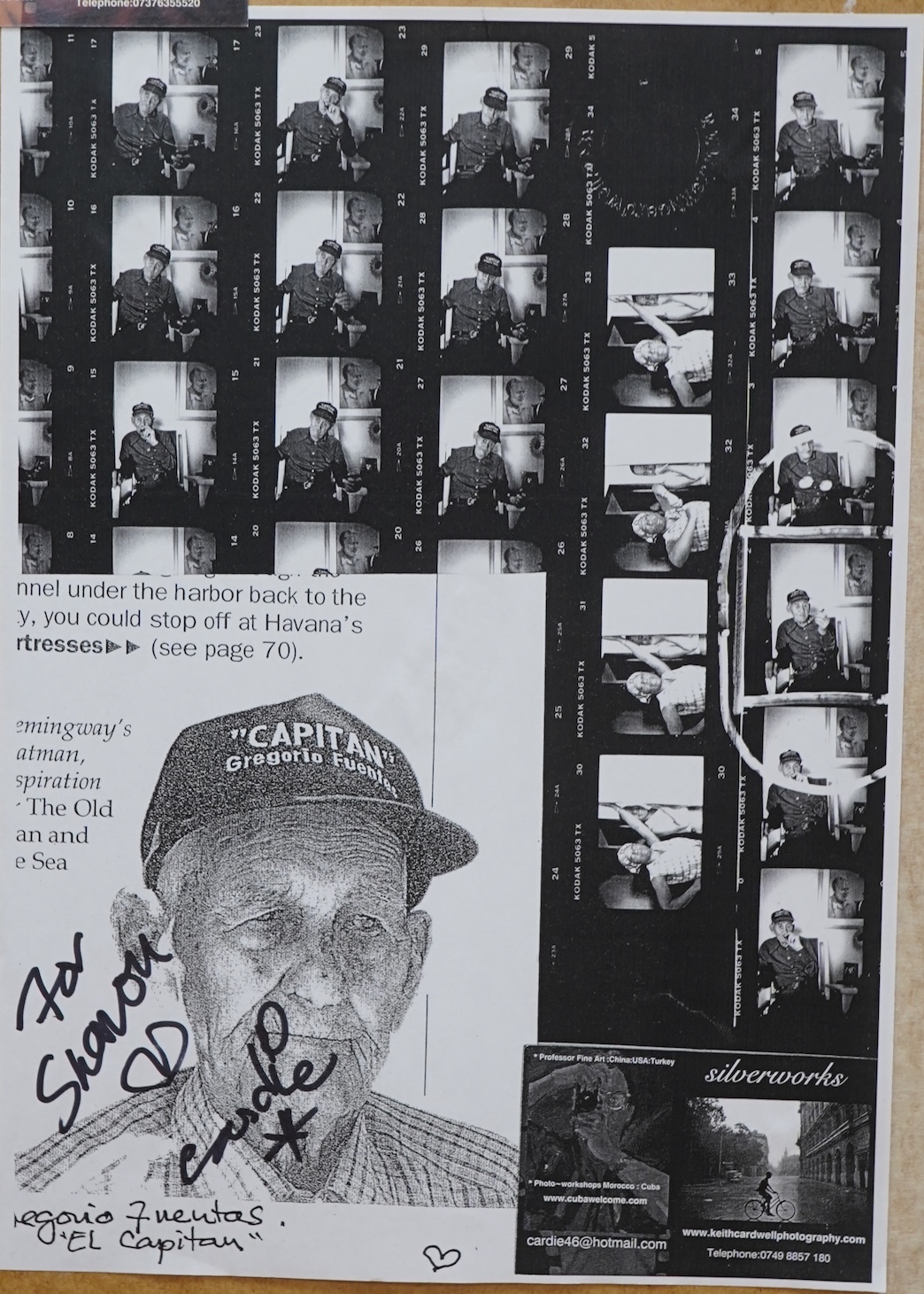 Keith Cardwell (Contemporary), Three gelatin silver prints to include ‘Old Man and the Sea, Cuba’, stamped, signed and titled in ink to the margin and ‘Korda with his Che’, stamped, largest 25 x 17cm, together with a boo